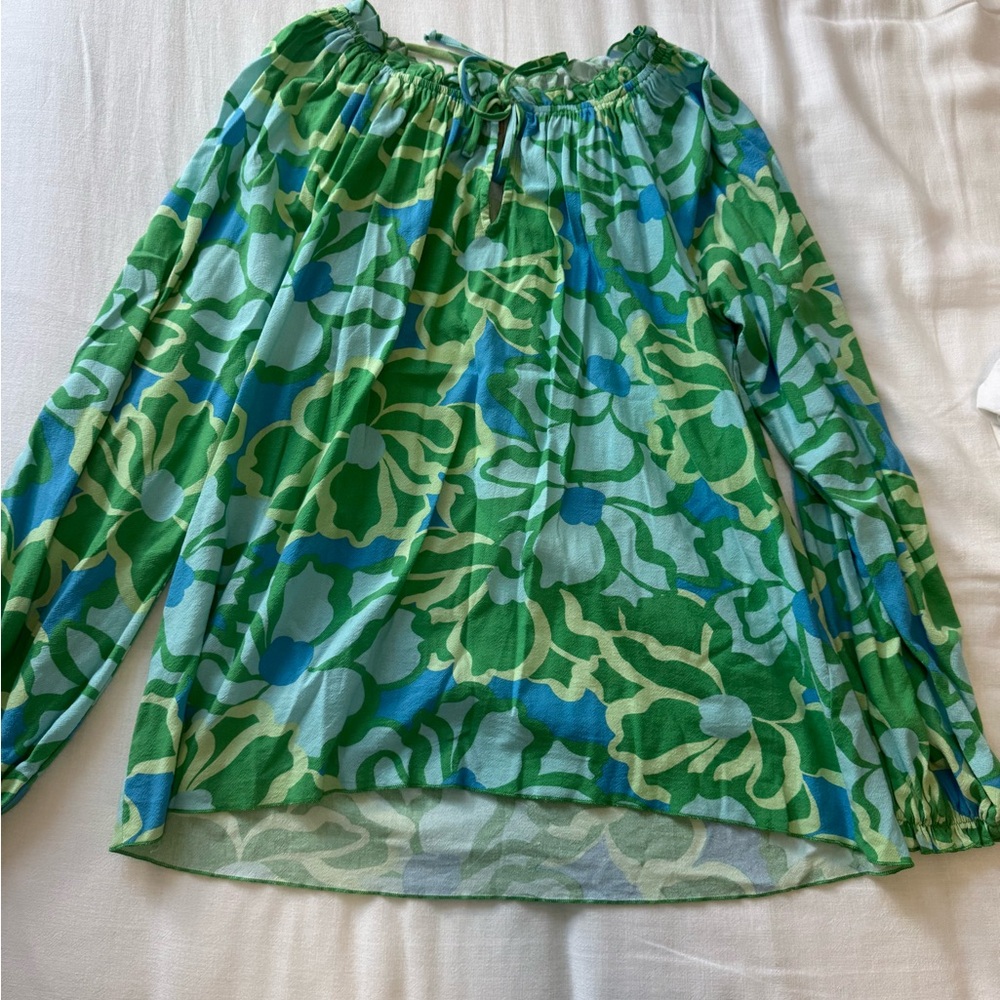 Floral Green and Blue Women's Shirt